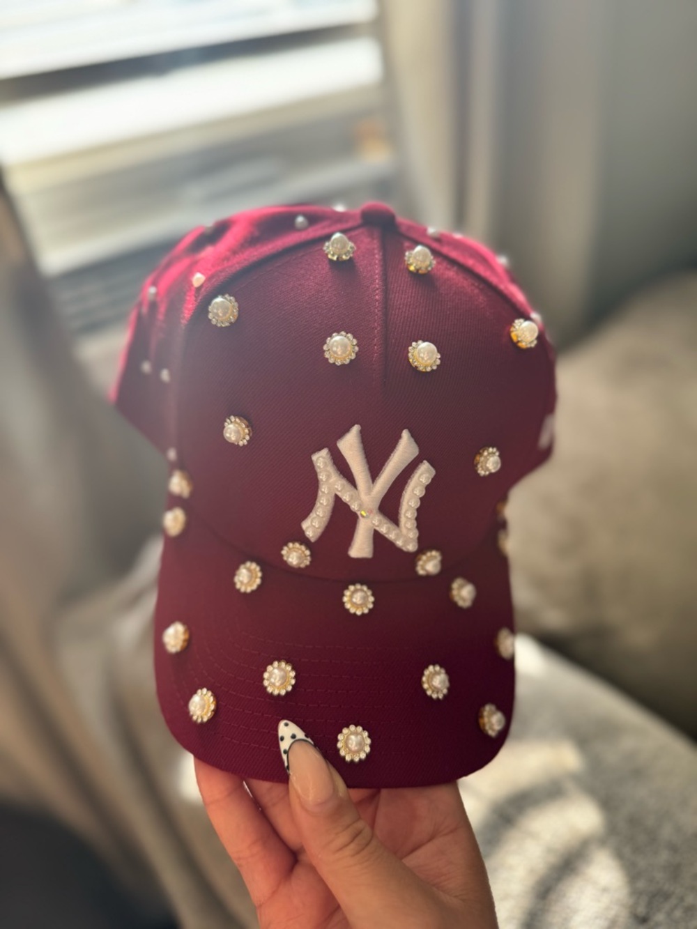 New Era Burgundy Pearl-Studded NY Cap